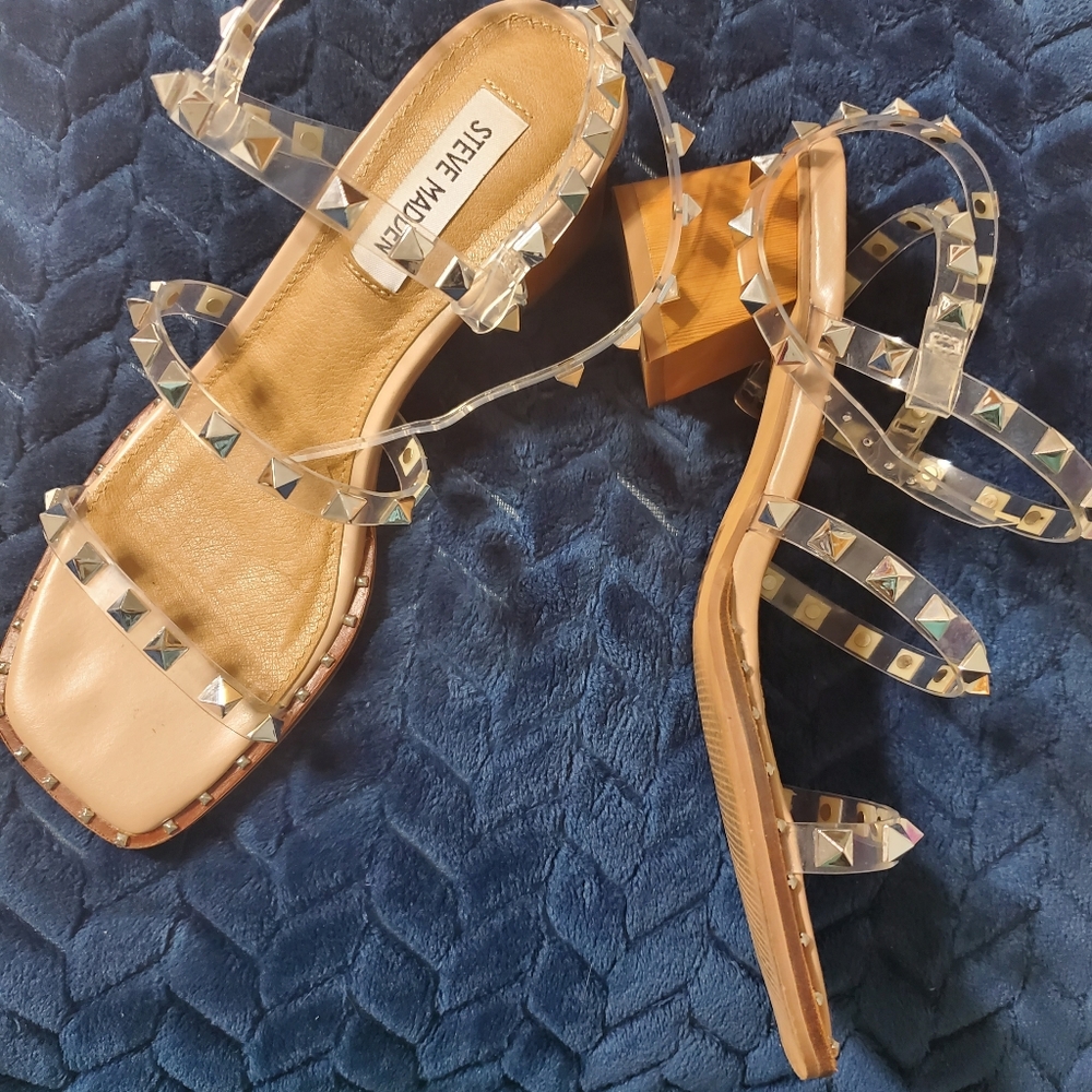 Steve Madden clear, Studded, ankle wrap sandals
